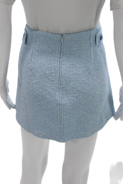 Zara Womens Tweed Button Down Mini Skirt Suit Sky Blue Cotton Size Large