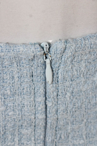 Zara Womens Tweed Button Down Mini Skirt Suit Sky Blue Cotton Size Large
