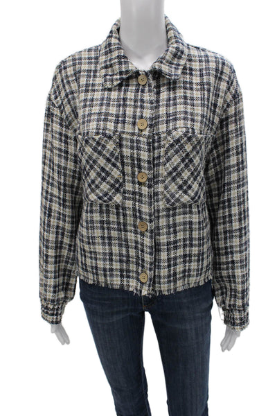 Zara Womens Basic Jacket Multicolor Plaid Collared Longsleeve Button Size M