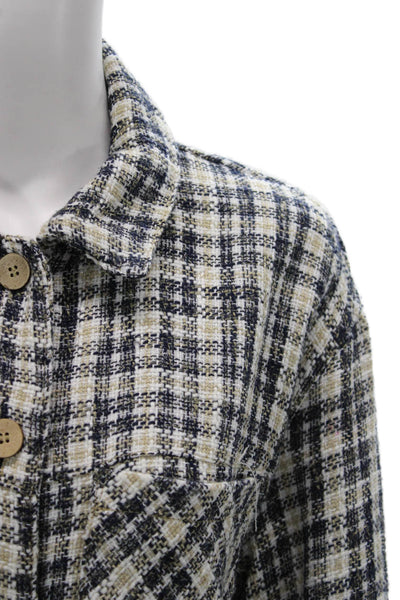 Zara Womens Basic Jacket Multicolor Plaid Collared Longsleeve Button Size M