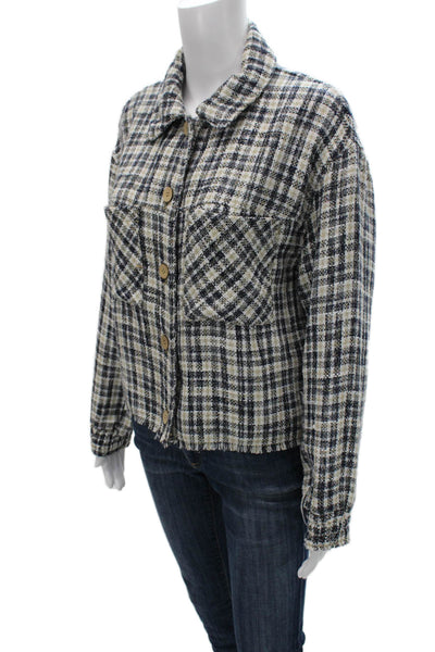 Zara Womens Basic Jacket Multicolor Plaid Collared Longsleeve Button Size M