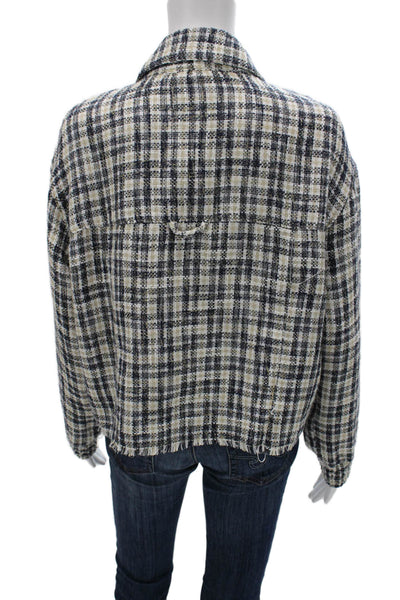 Zara Womens Basic Jacket Multicolor Plaid Collared Longsleeve Button Size M