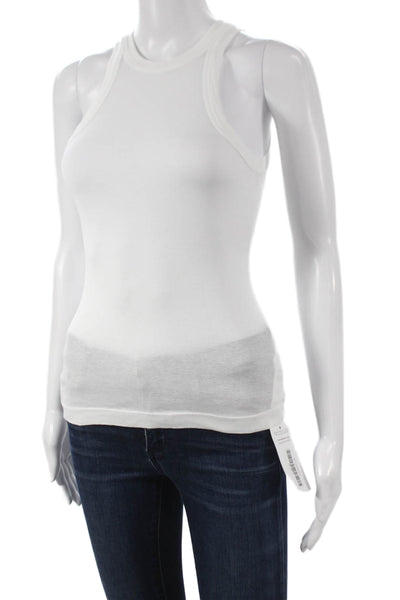 Vince Women Basic Sleeveless Tank White 100% Pima Cotton Round Neck Size 2XS
