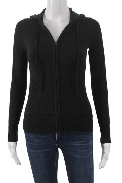 J Crew Collection Womens Full Zip Cashmere V Neck Sweater Black Size 2XS