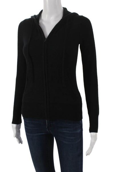 J Crew Collection Womens Full Zip Cashmere V Neck Sweater Black Size 2XS