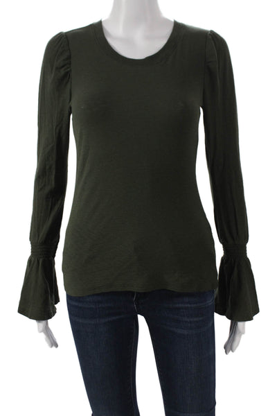 Nation LTD Womens Basic Green Cotton Round Neck Long Sleeve Blouse Size XS