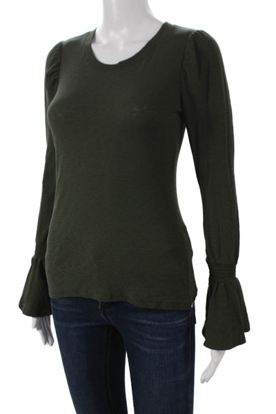 Nation LTD Womens Basic Green Cotton Round Neck Long Sleeve Blouse Size XS