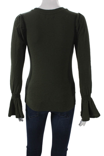 Nation LTD Womens Basic Green Cotton Round Neck Long Sleeve Blouse Size XS