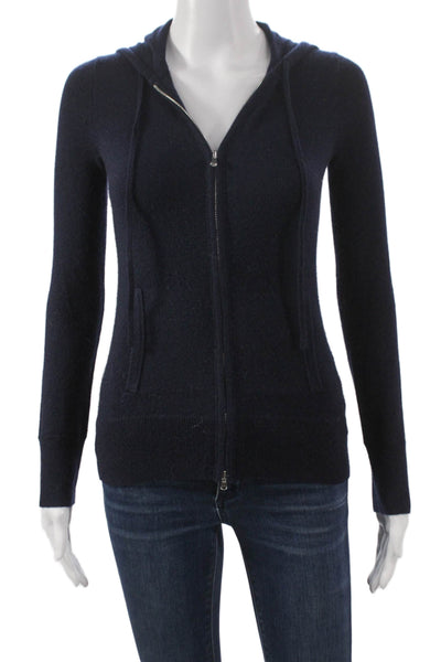 J Crew Womens Cashmere Full Zip Sweater V Neck Long Sleeve Blue Size 2XS