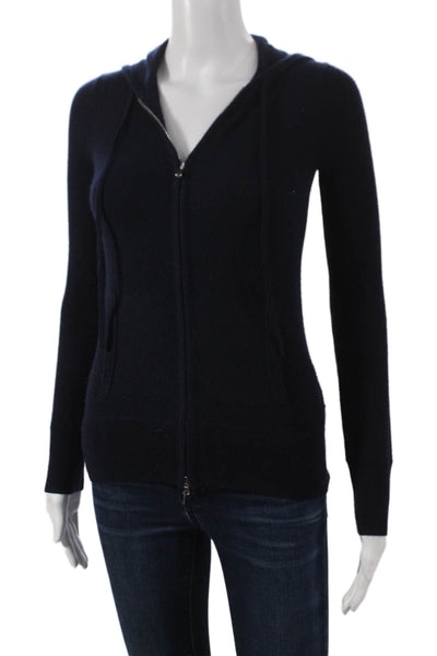 J Crew Womens Cashmere Full Zip Sweater V Neck Long Sleeve Blue Size 2XS