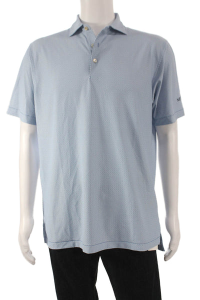 Peter Millar Mens Printed Short Sleeves Polo Shirt Blue White Size Medium