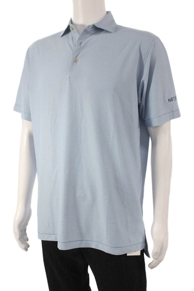Peter Millar Mens Printed Short Sleeves Polo Shirt Blue White Size Medium