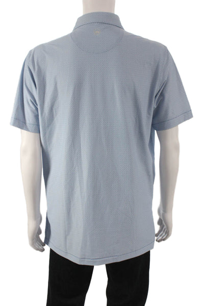 Peter Millar Mens Printed Short Sleeves Polo Shirt Blue White Size Medium