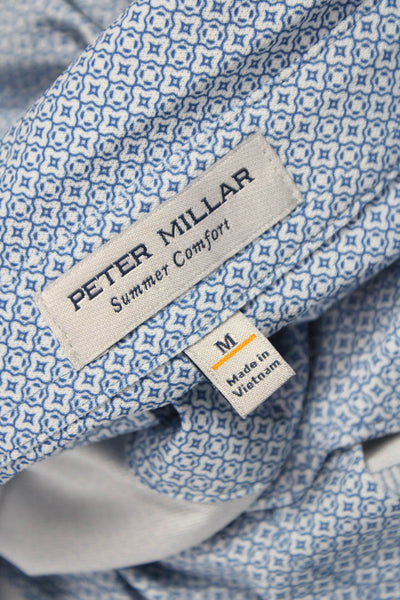 Peter Millar Mens Printed Short Sleeves Polo Shirt Blue White Size Medium