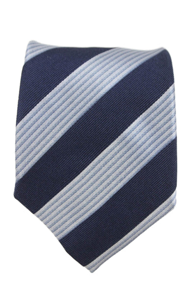 Giorgio Armani Mens Silk Striped Wide Necktie Navy Blue