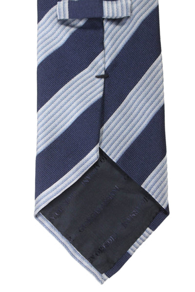 Giorgio Armani Mens Silk Striped Wide Necktie Navy Blue