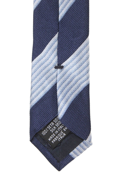 Giorgio Armani Mens Silk Striped Wide Necktie Navy Blue