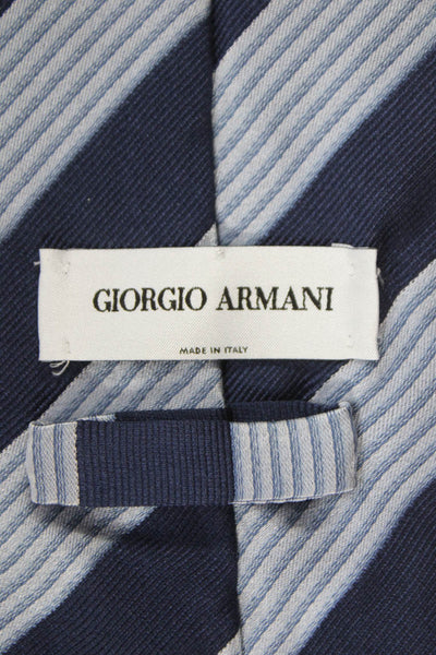 Giorgio Armani Mens Silk Striped Wide Necktie Navy Blue