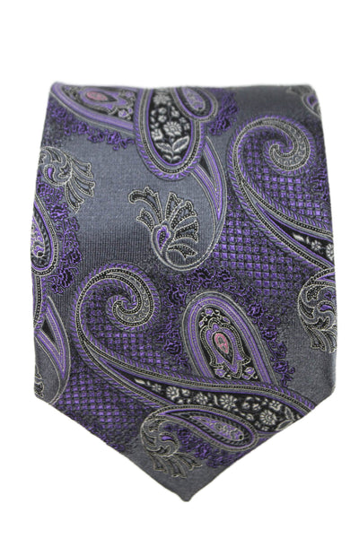 Ermenegildo Zegna Mens Silk Paisley Print Wide Necktie Grey Purple