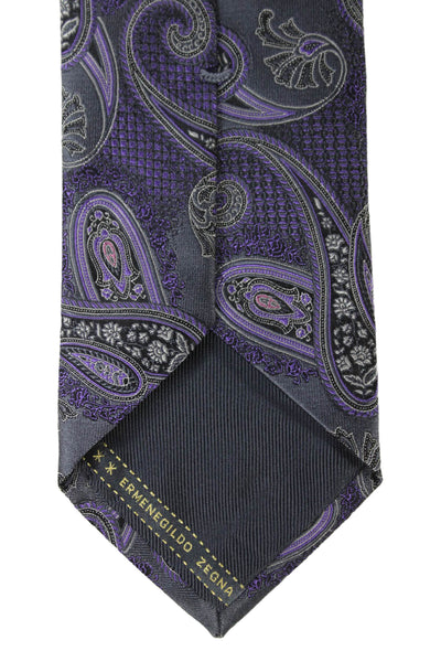 Ermenegildo Zegna Mens Silk Paisley Print Wide Necktie Grey Purple