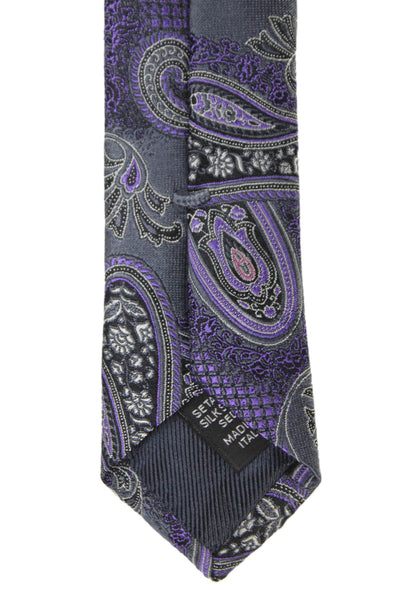 Ermenegildo Zegna Mens Silk Paisley Print Wide Necktie Grey Purple