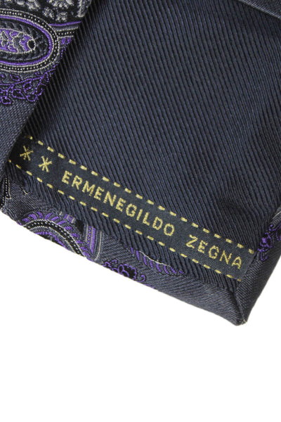 Ermenegildo Zegna Mens Silk Paisley Print Wide Necktie Grey Purple