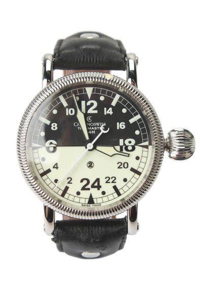 Chronoswiss Chronoswiss Mens Black White Stainless Steel 24hr Watch