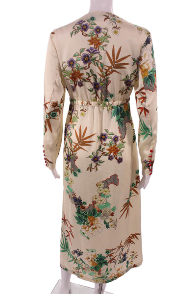 Zara Womens Maxi Floral V-Neck Long Sleeve Ivory Polyester Dress Size XS