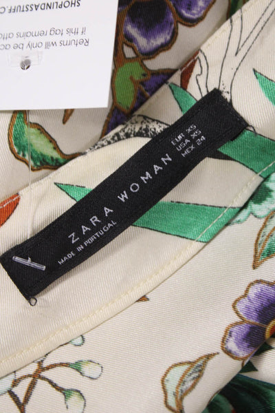 Zara Womens Maxi Floral V-Neck Long Sleeve Ivory Polyester Dress Size XS