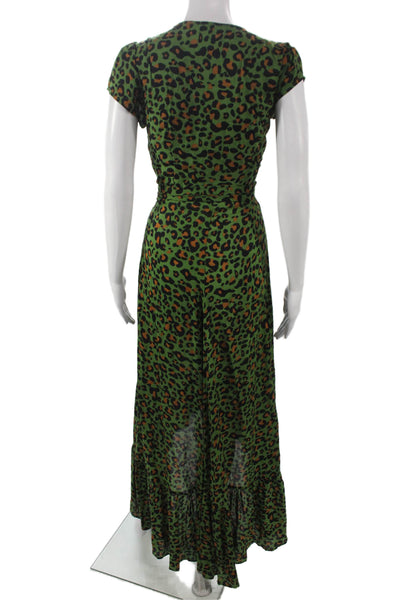 Cindi Gindi Womens Wrap Dress Green Animal Print V Neck Midi Size S