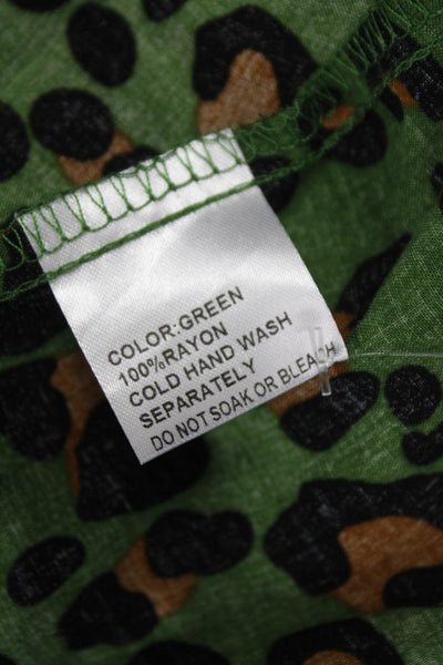 Cindi Gindi Womens Wrap Dress Green Animal Print V Neck Midi Size S