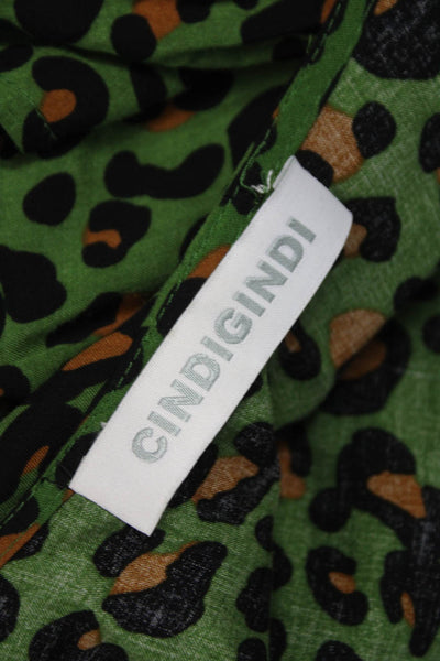 Cindi Gindi Womens Wrap Dress Green Animal Print V Neck Midi Size S