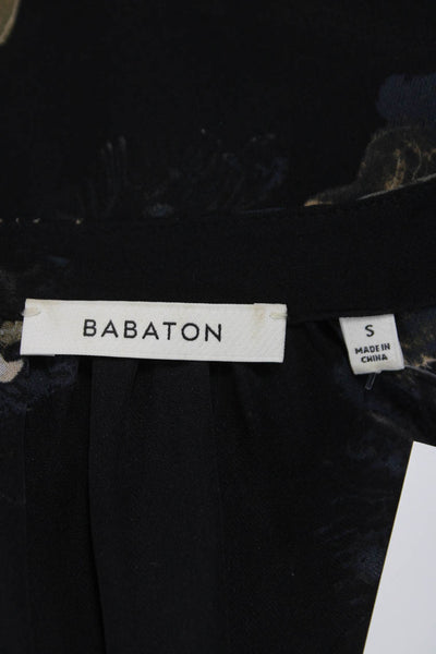 Babaton Women Black Silk Floral Collared Long Sleeve Shirt Dress Size S