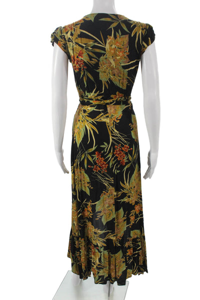 Cindi Gindi Womens Black Floral Maxi Dress V-Neck Short Sleeve Size S