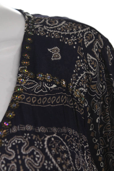 Miss June Women Blue Paisley Viscose Maxi Dress 3/4 Sleeve V-Neck Size S
