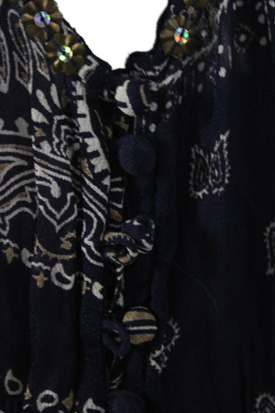 Miss June Women Blue Paisley Viscose Maxi Dress 3/4 Sleeve V-Neck Size S