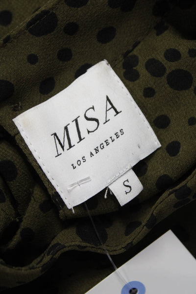 Misa Womens Green Polka Dot Midi Dress Mock Neck Short Sleeve Button Size S