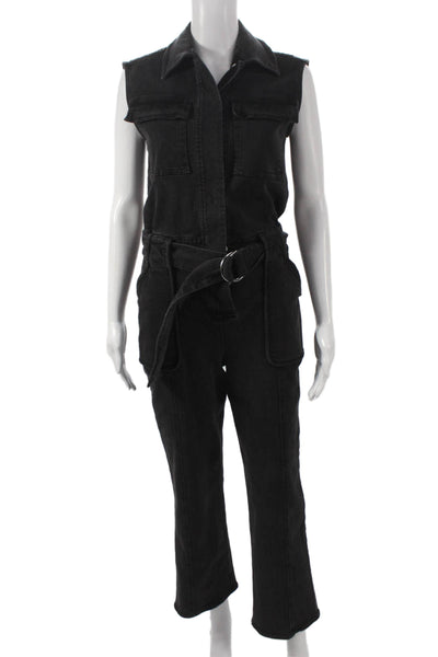 Derek Lam 10 Crosby Women Sleeveless Collared Jumpsuit Black Zip Size 0