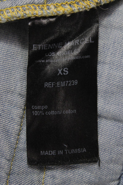 Etienne Marcel Womens Blue Collared Sleeveless Cotton Romper Button Size S