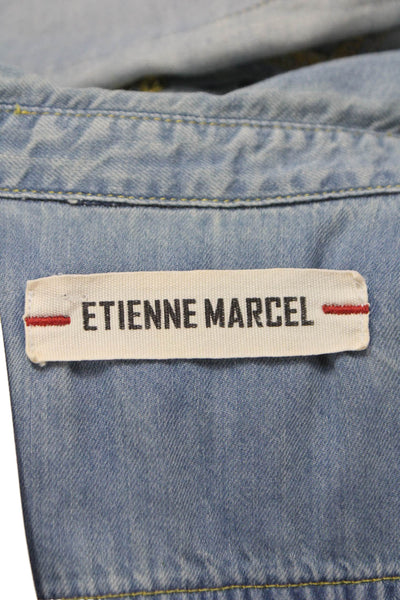 Etienne Marcel Womens Blue Collared Sleeveless Cotton Romper Button Size S