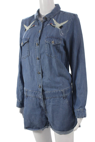 The Kooples Women Playsuit Blue Collared Long Sleeve Lyocell Button Size S