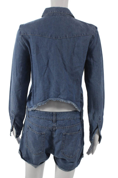 The Kooples Women Playsuit Blue Collared Long Sleeve Lyocell Button Size S