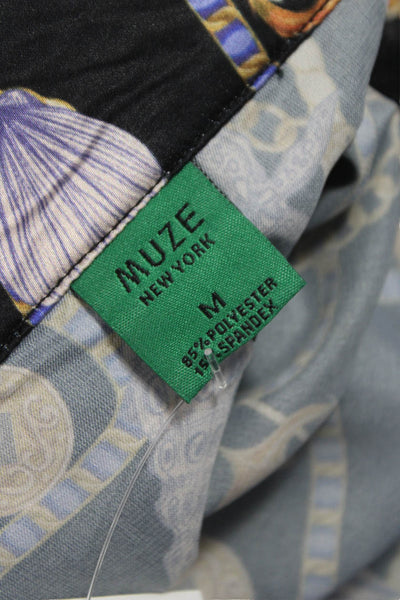 Muze Womens Paperbag Shorts Black Graphic Polyester Button Nautical Size M