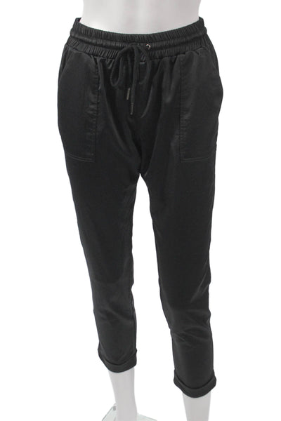 David Lerner Women Jogger Pants Black Drawstring Polyester Size XS