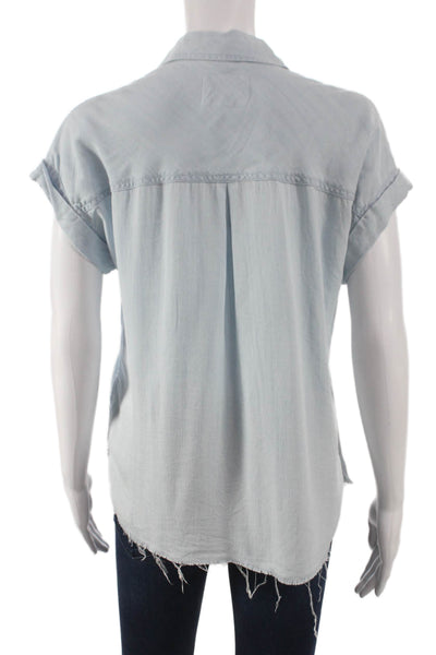 Rails Womens Basic Collared Button-Up Top Blue Lyocell Short Sleeve Size XS