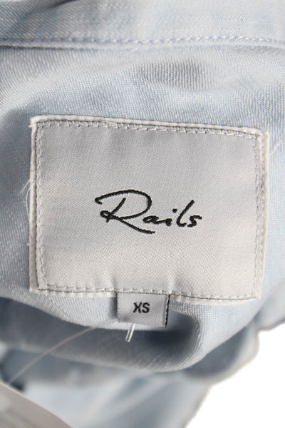Rails Womens Basic Collared Button-Up Top Blue Lyocell Short Sleeve Size XS