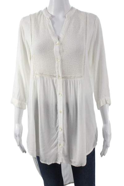 Vix Paula Hermanny Womens Tunic V-Neck White Viscose Long Sleeve Size XS