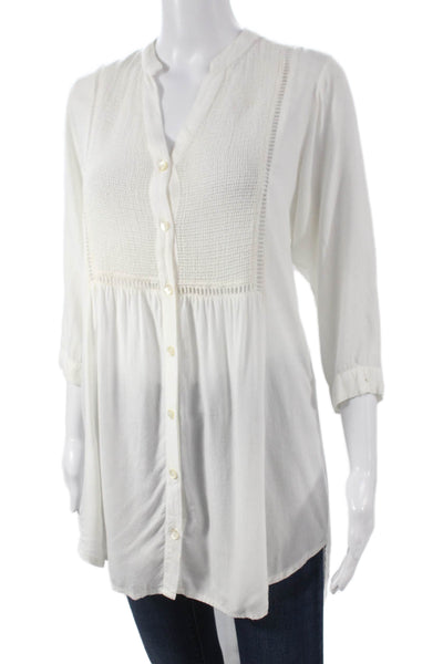 Vix Paula Hermanny Womens Tunic V-Neck White Viscose Long Sleeve Size XS