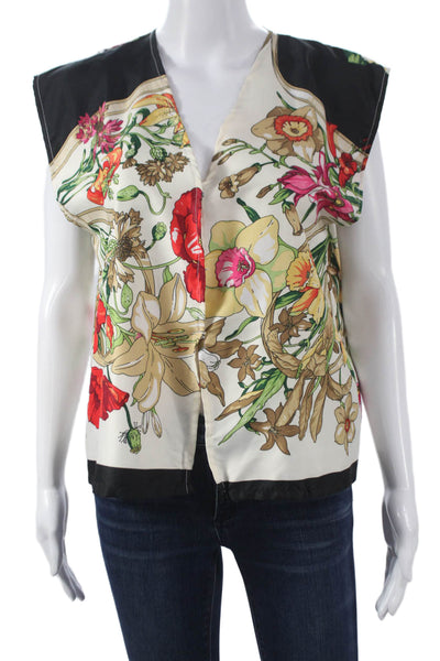 Muze Women Floral V-Neck Sleeveless Blouse Multicolor Button Size S
