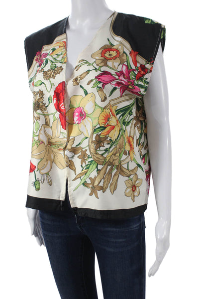 Muze Women Floral V-Neck Sleeveless Blouse Multicolor Button Size S